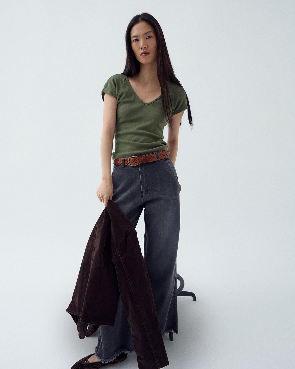 Dark Green Raglan Sleeve V-Neck T-Shirt