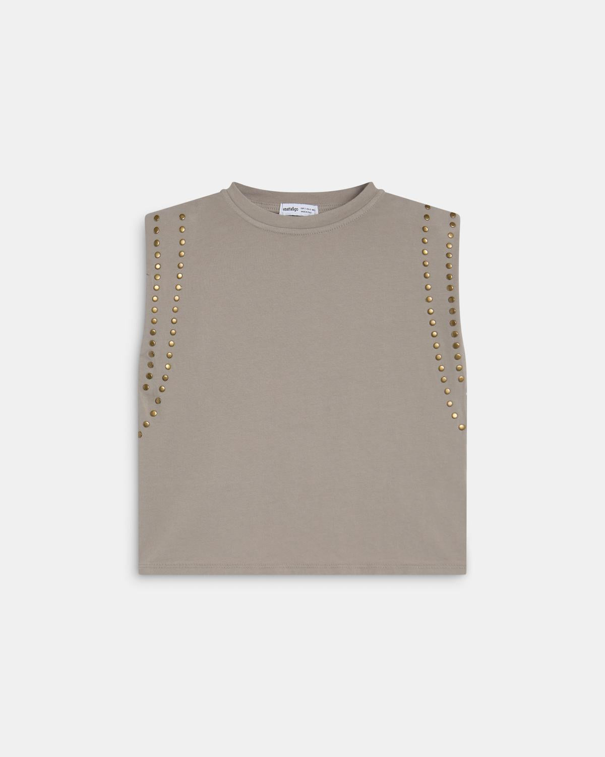 Camiseta Hombreras Tachuelas Taupe