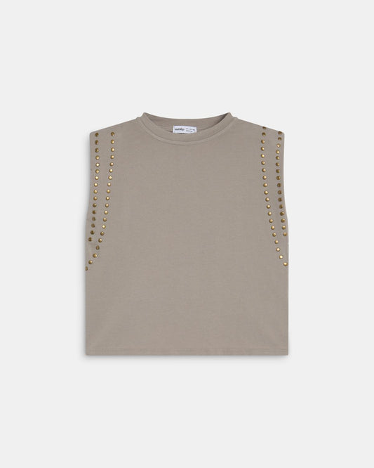 T-shirt Épaulettes Clous Taupe