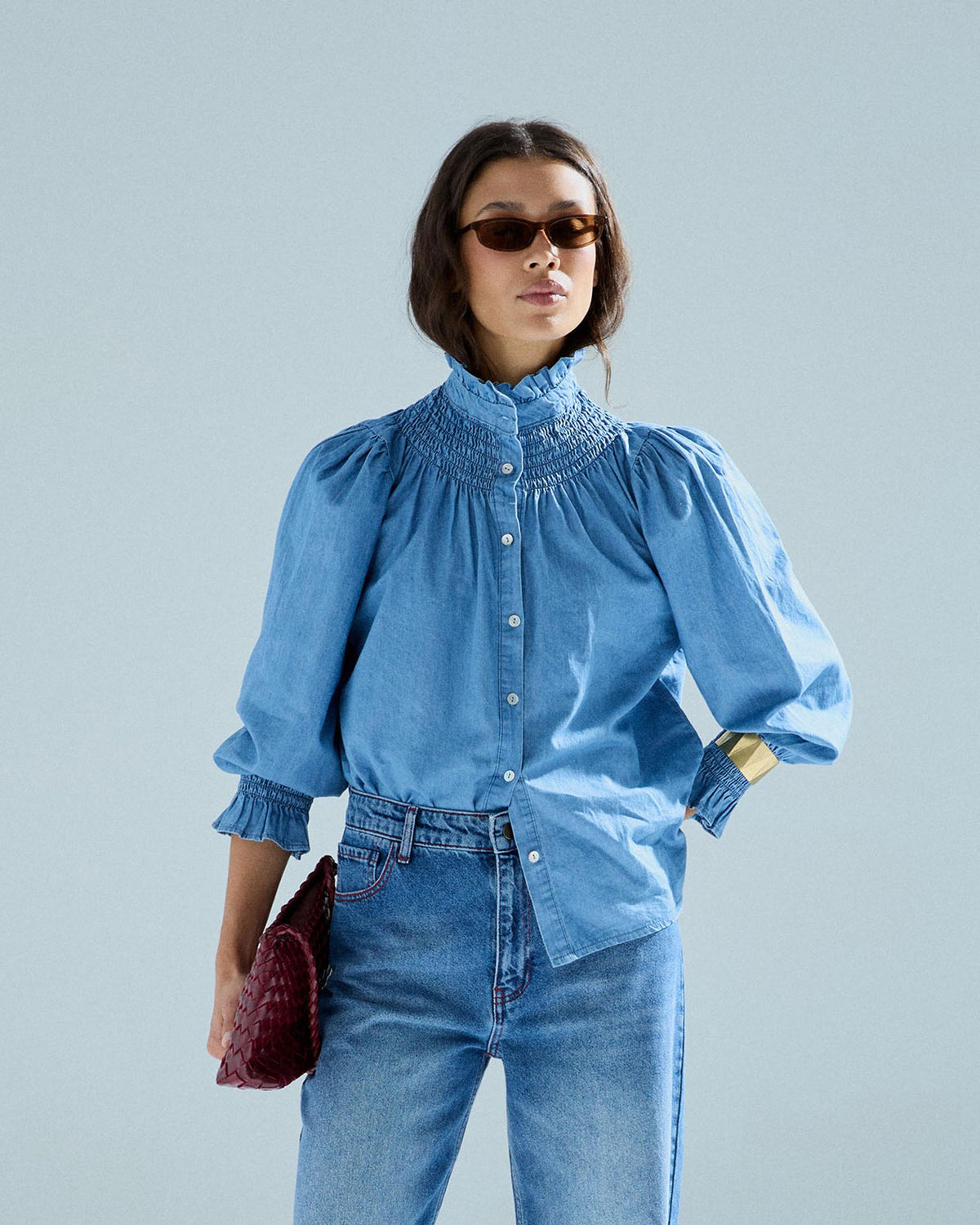 Brusa Coll Alt Tipus Denim Blau Texà