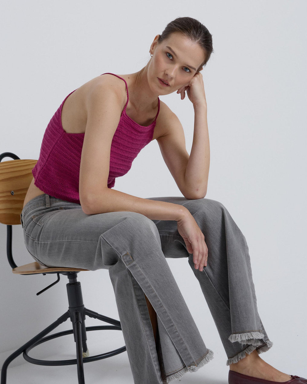 Pink Die-Cut Knit Top with Straps