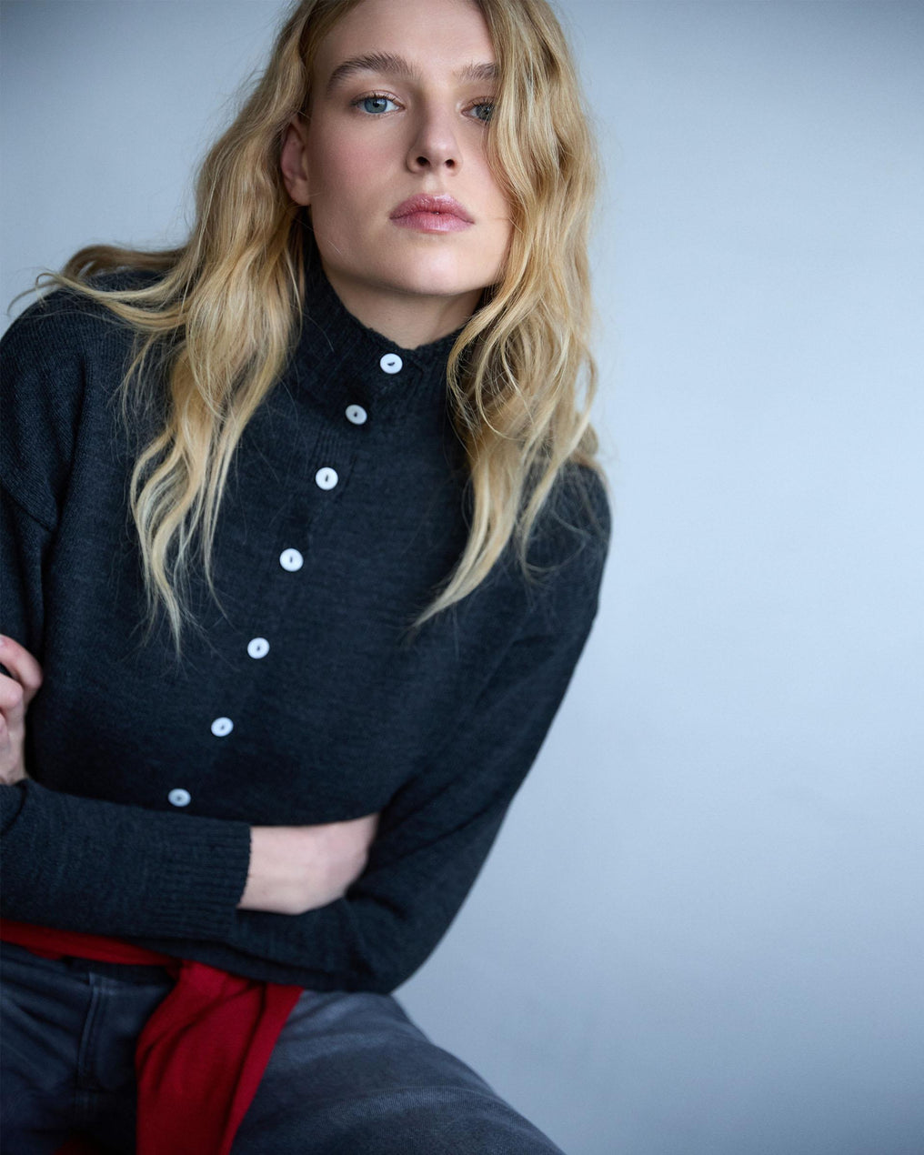 Chaqueta Punto Cuello Subido Antracita