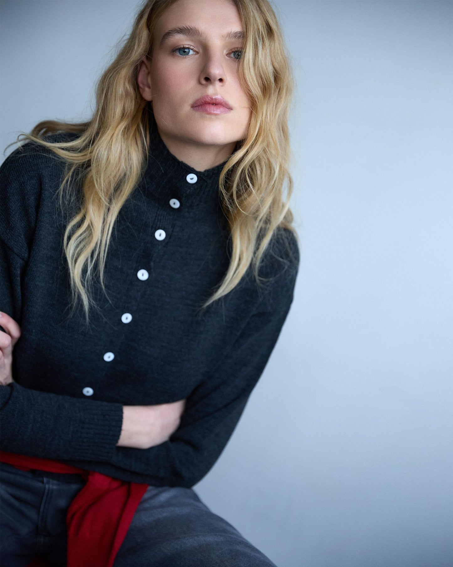 Chaqueta Punto Cuello Subido Antracita