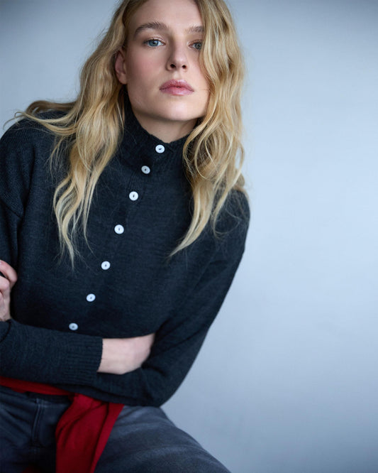 Chaqueta Punto Cuello Subido Antracita