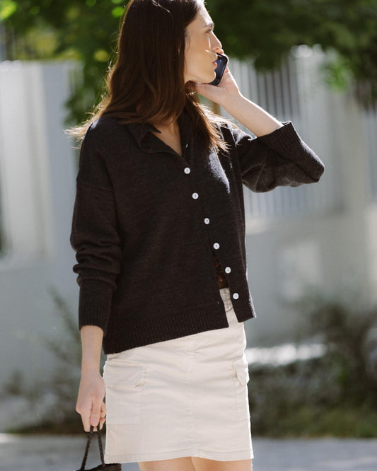 Chaqueta Punto Cuello Subido Antracita