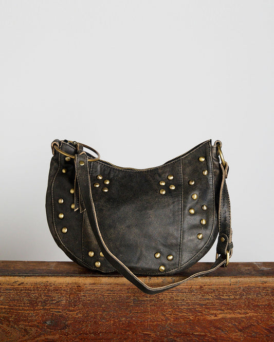 Bolso Piel Envejecida Tachuelas Marrón