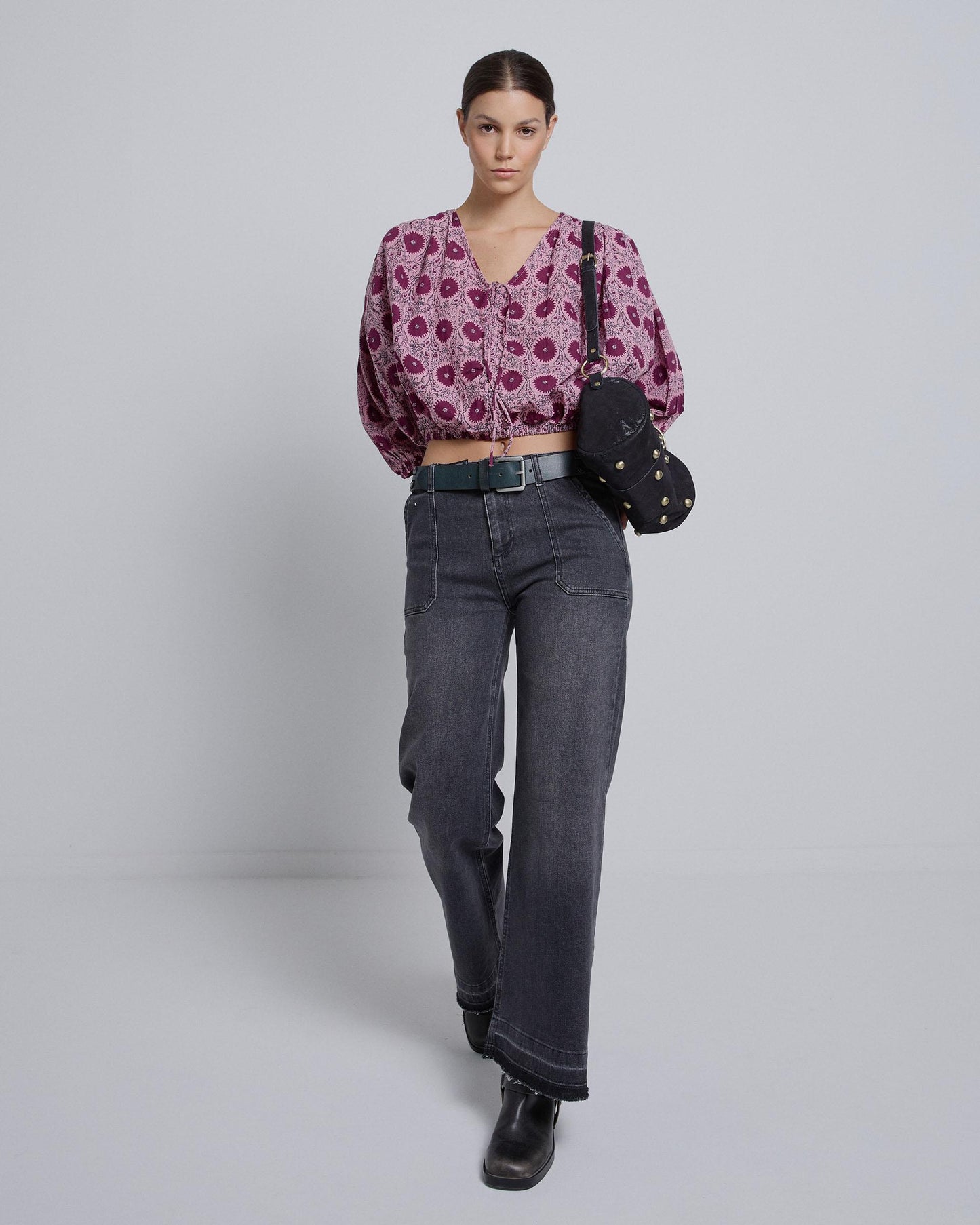 Blusa Frunce Estampada Rosa