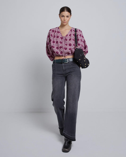 Blusa estampada rosa franzida