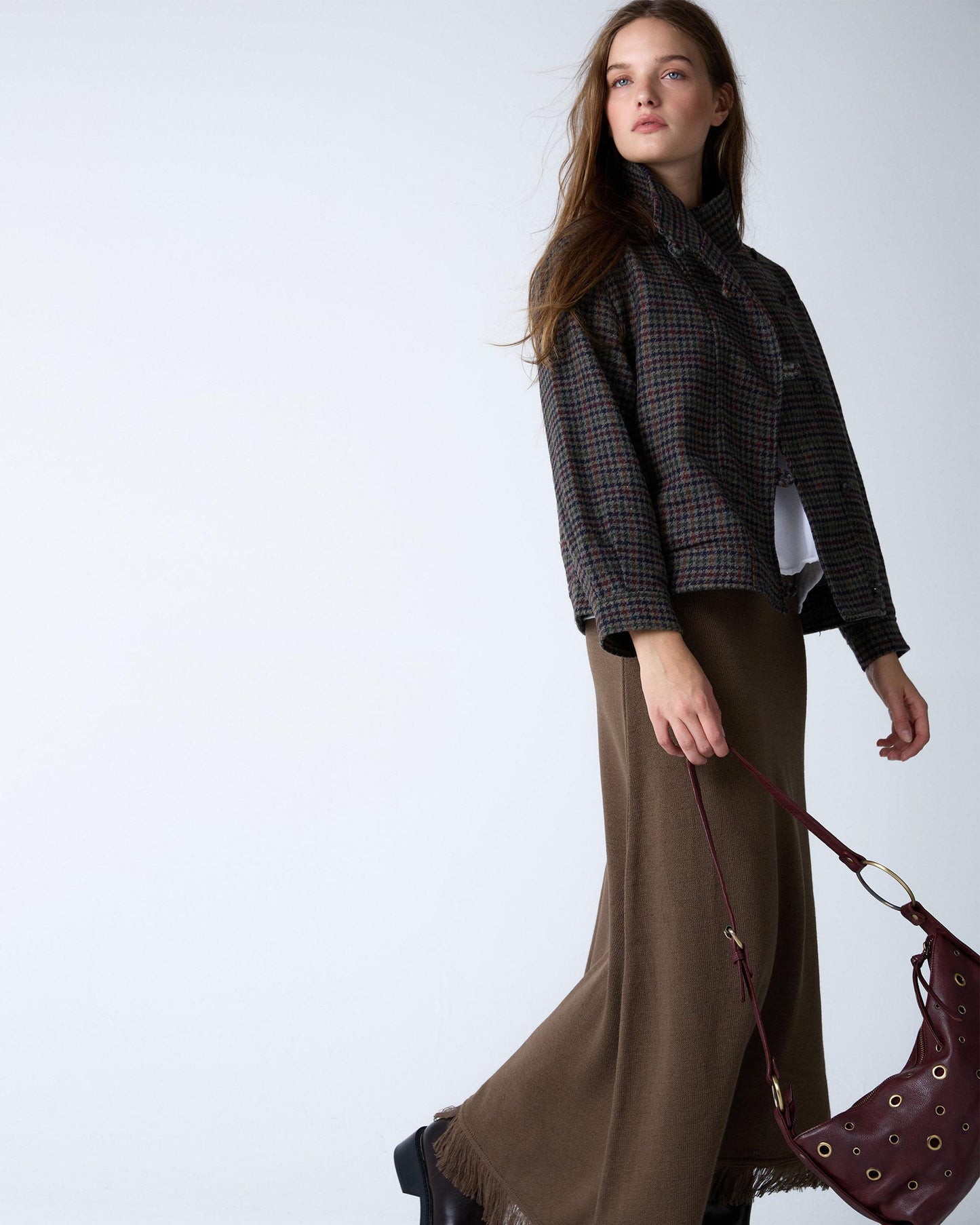 Dark Green Asymmetrical Fringed Knit Skirt