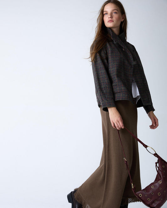 Falda Punto Asimetrica Flecos Verde Oscuro