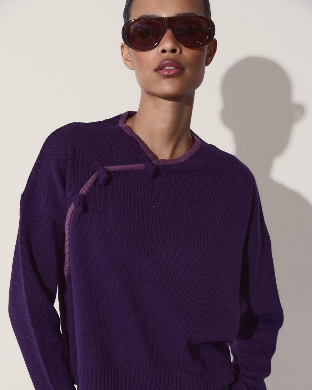 Jersey Botones Laterales Vivo Contraste Morado