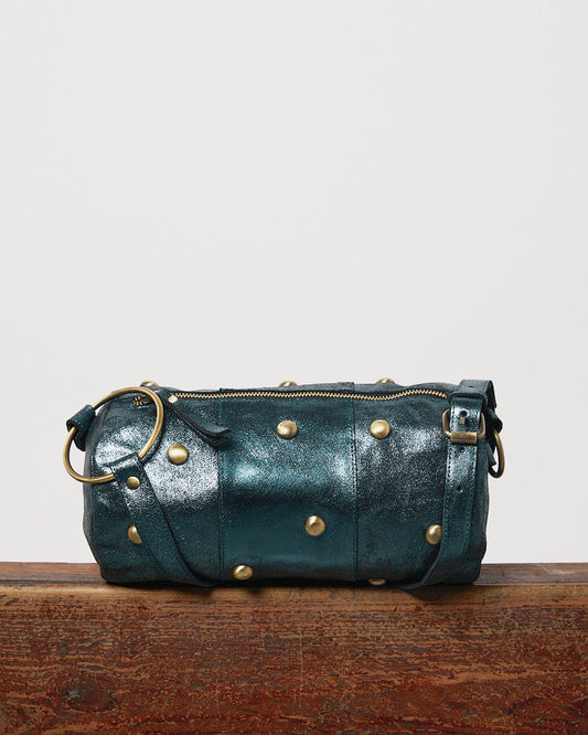 Bolso Piel Tachas Mini Brillo Petróleo