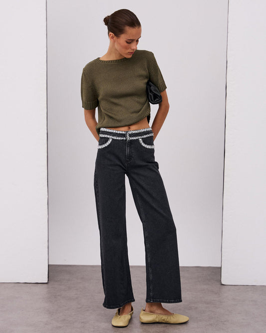 Anthracite Jeans with Waistband Detail