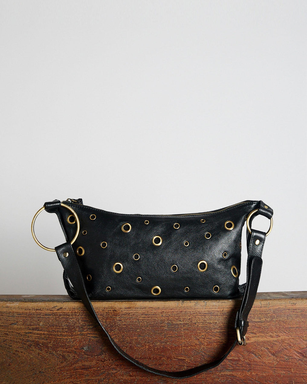 Black Leather Ring Bag