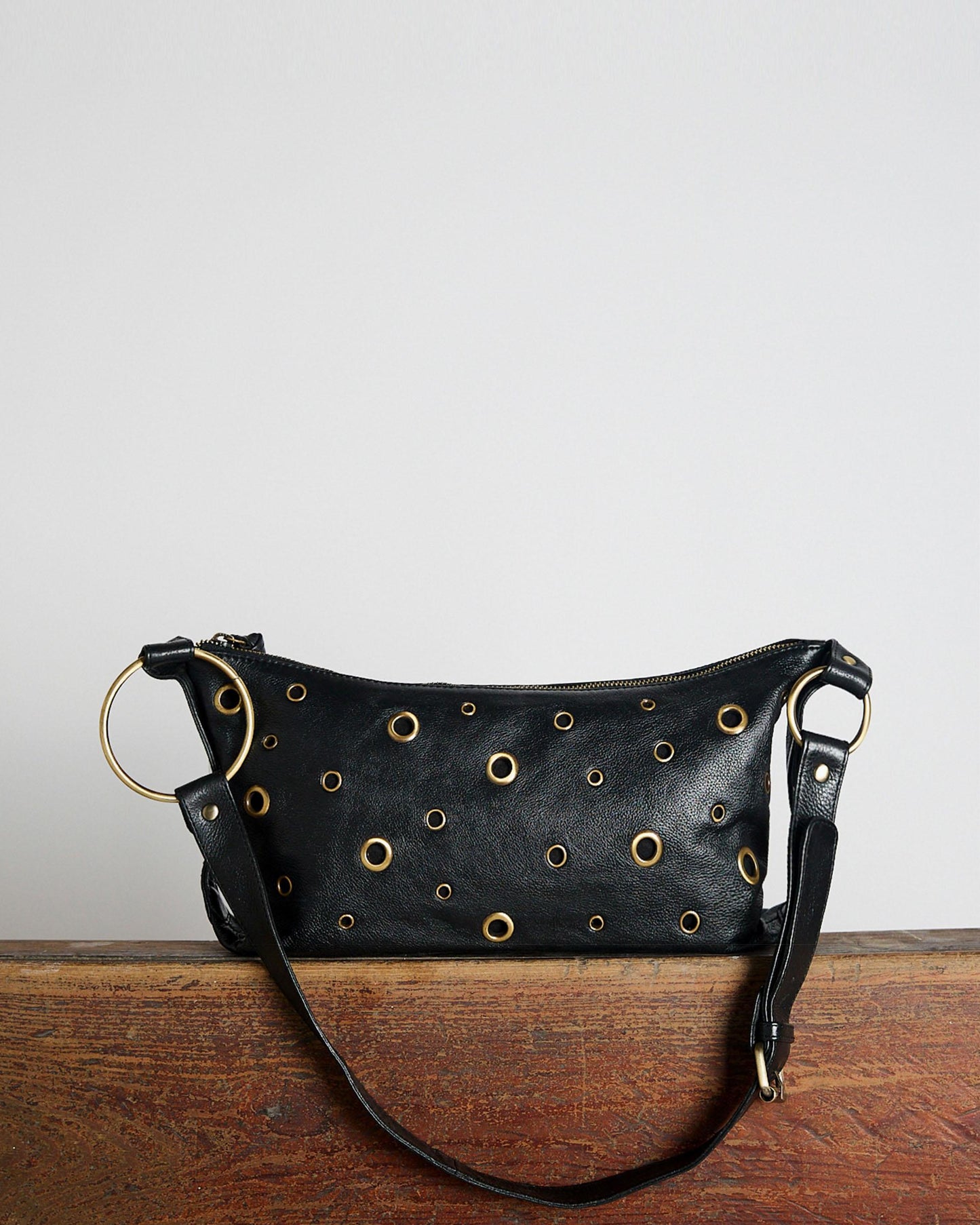 Black Leather Ring Bag