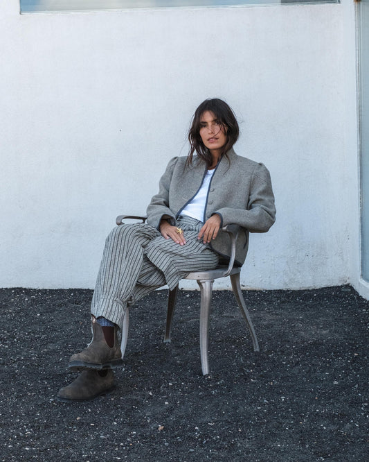 Bomber Ribete Contraste Mezcla Lana Gris