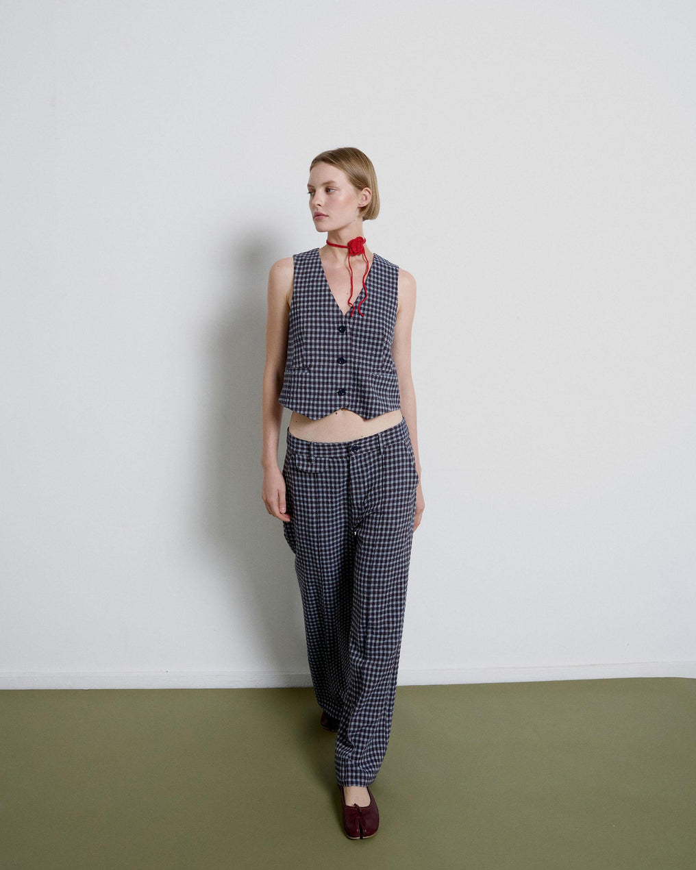 Blue Checkered Lapel Trousers