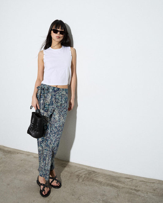 Calças Cós Laçada Bandana Azul