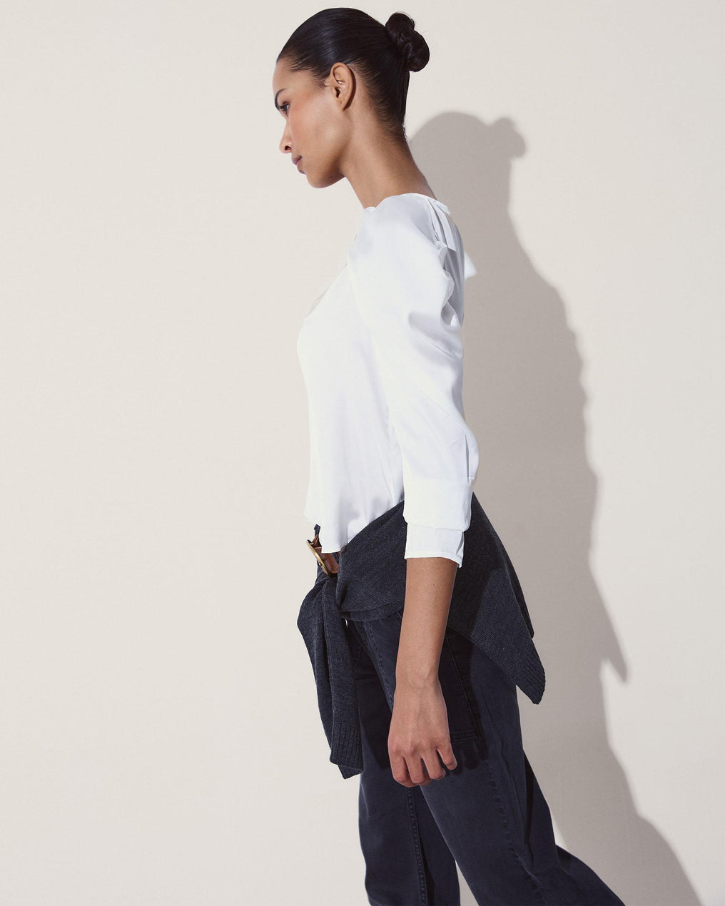 Blusa Manga Abullonada Blanca