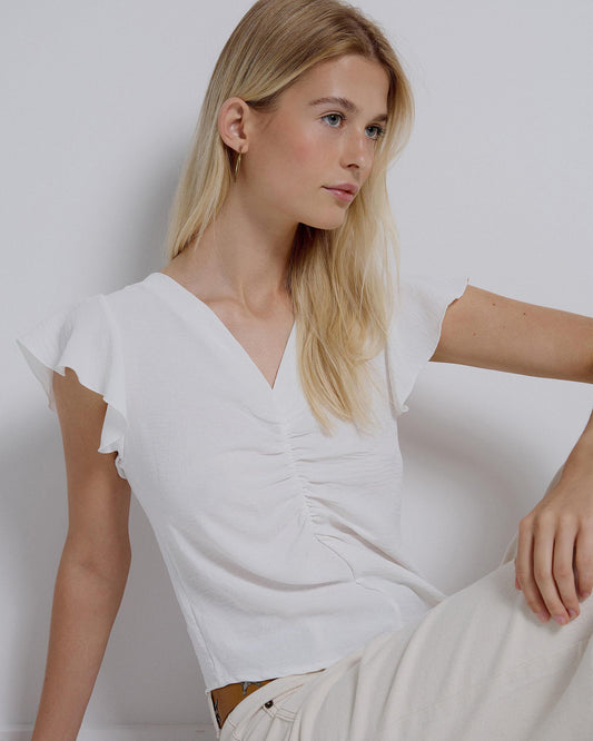 Blusa Manga Corta Frunce Blanca