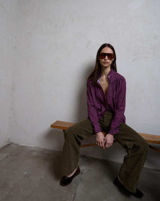 Blusa Canesú Cuadros Morado