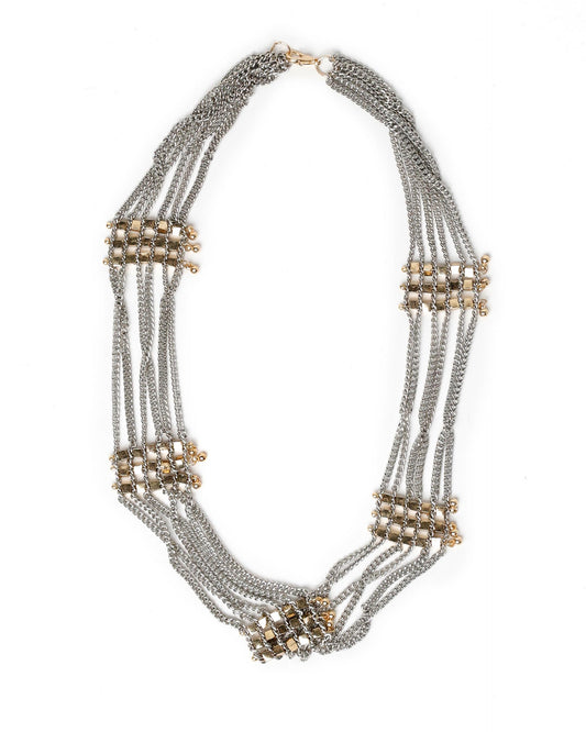 Collar Largo Malla Apliques Plata