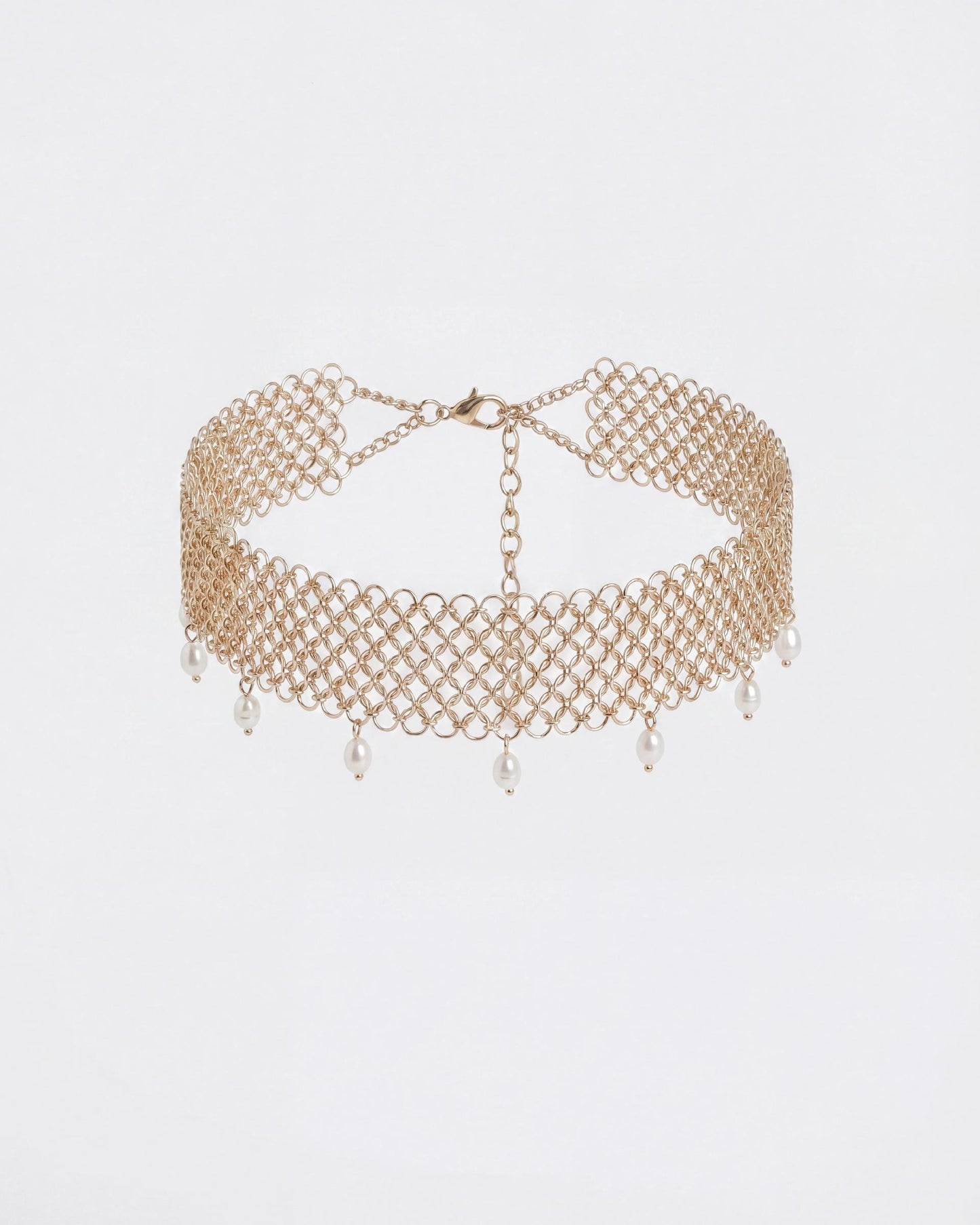 Choker Rede Pérolas Dourado
