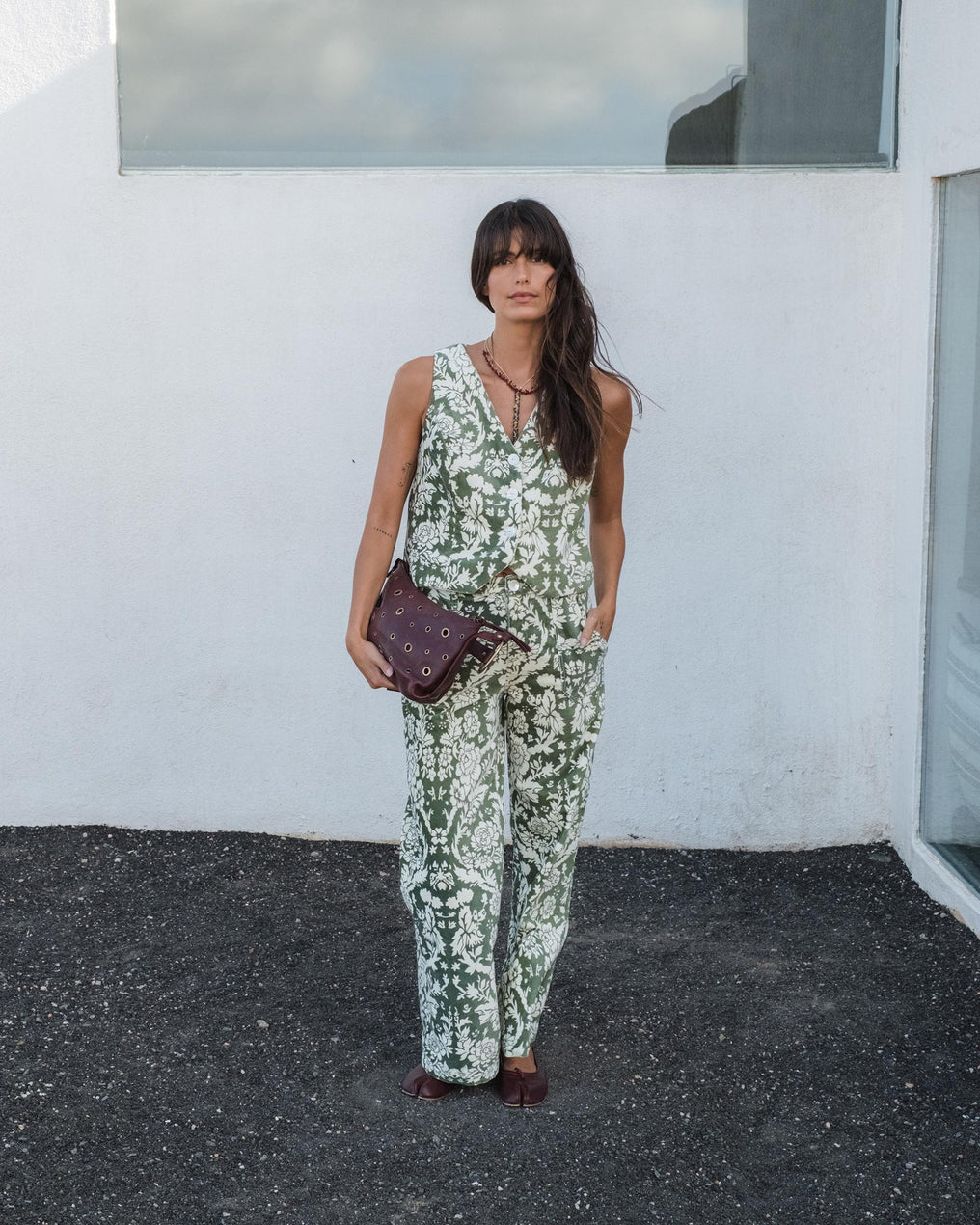 Green Velvet Floral Pants