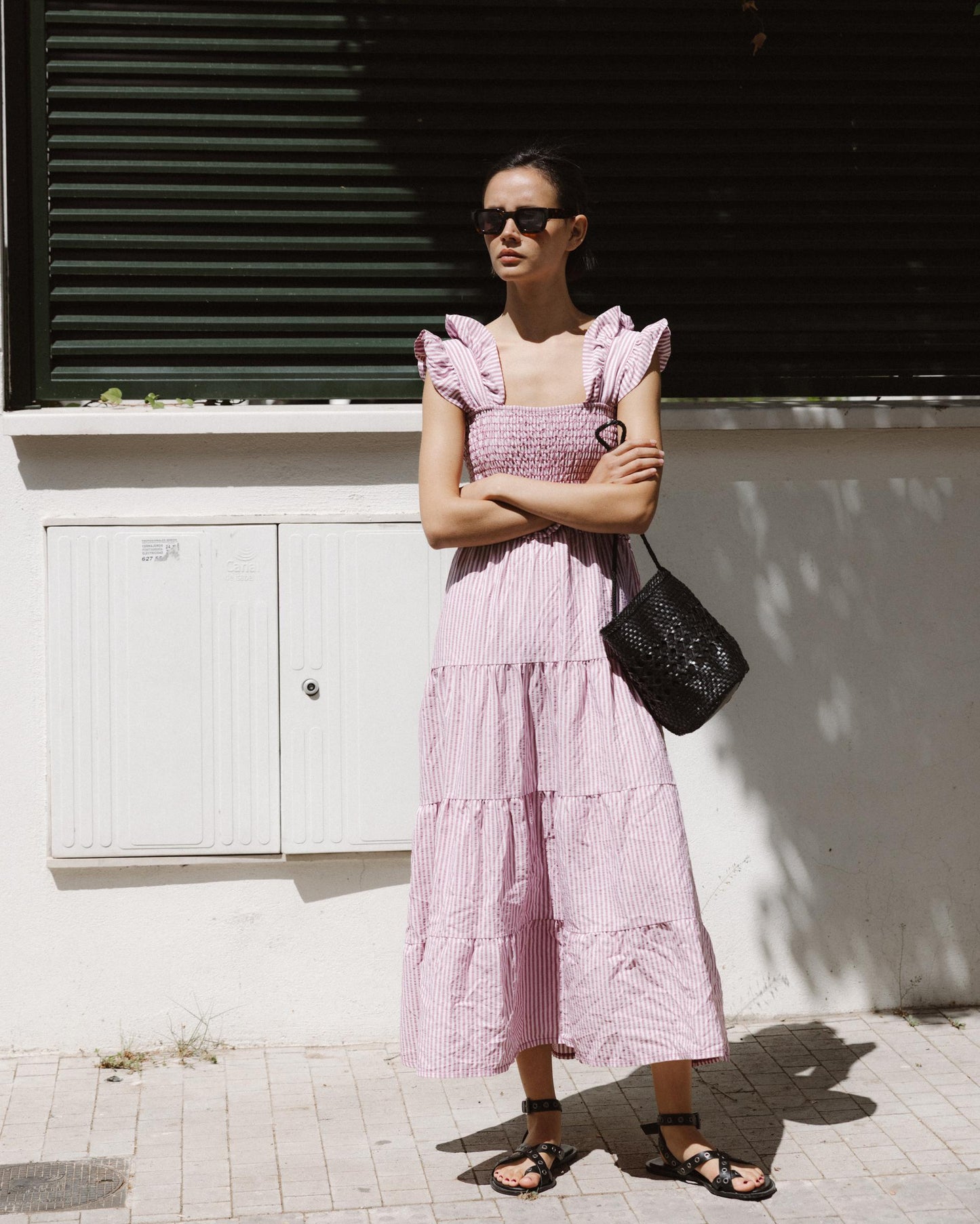 Vestido Gomas Volantes Rosa