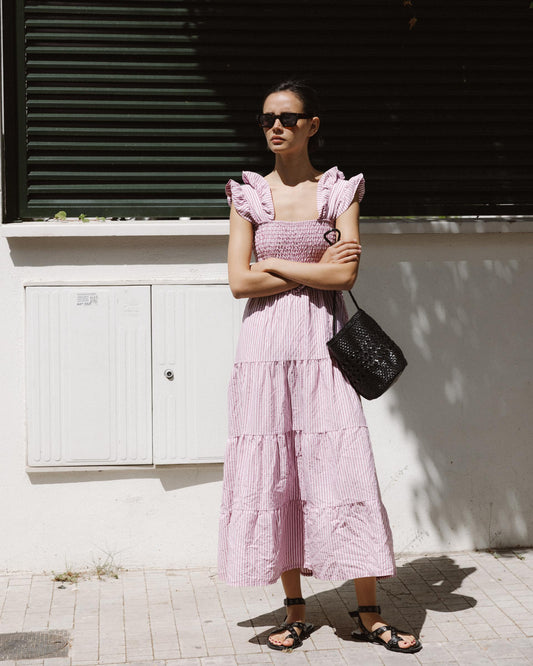 Vestido Gomas Volantes Rosa