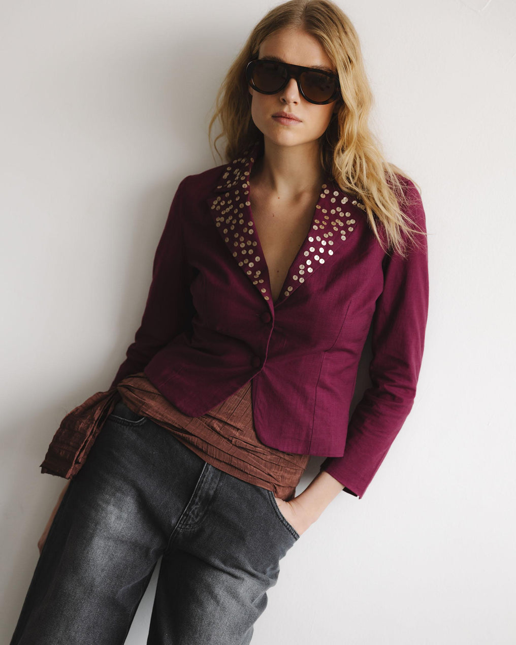Blazer Lentejuelas Rosa Oscuro