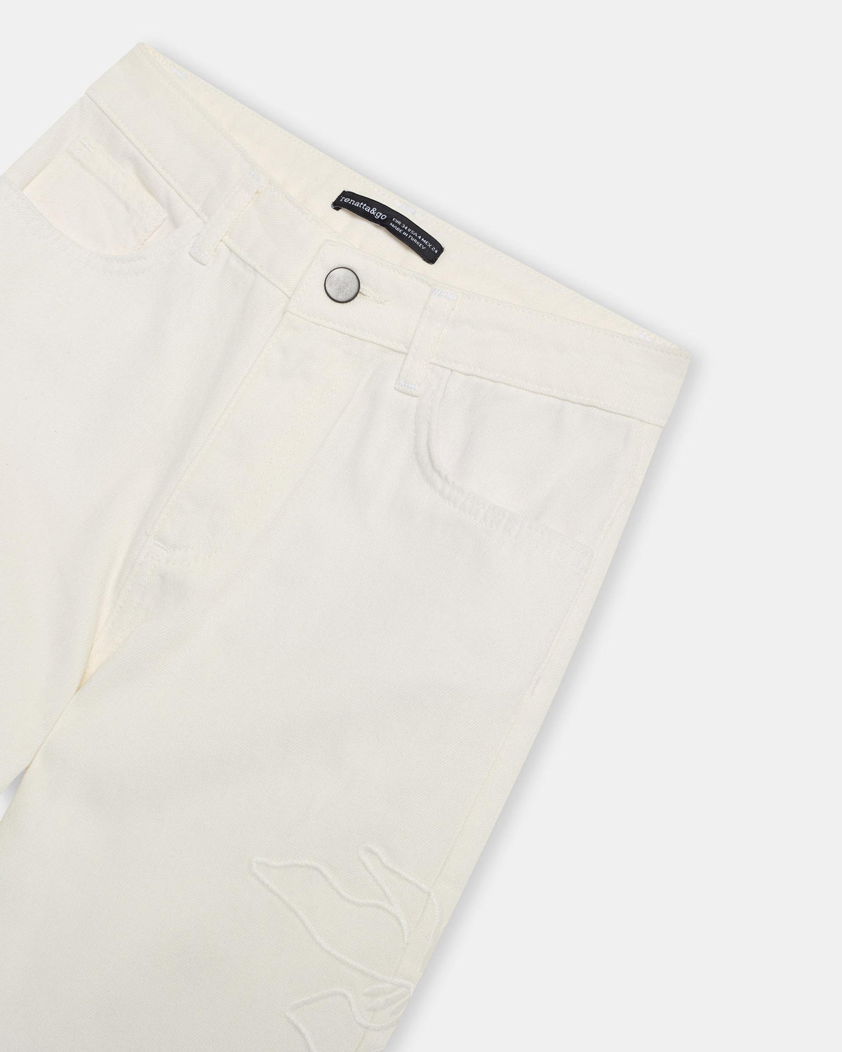 Jeans Bordados Silueta Flor Blanco
