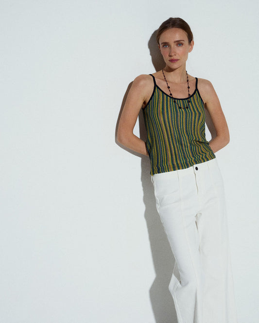 Cores listradas superiores Lurex Verde