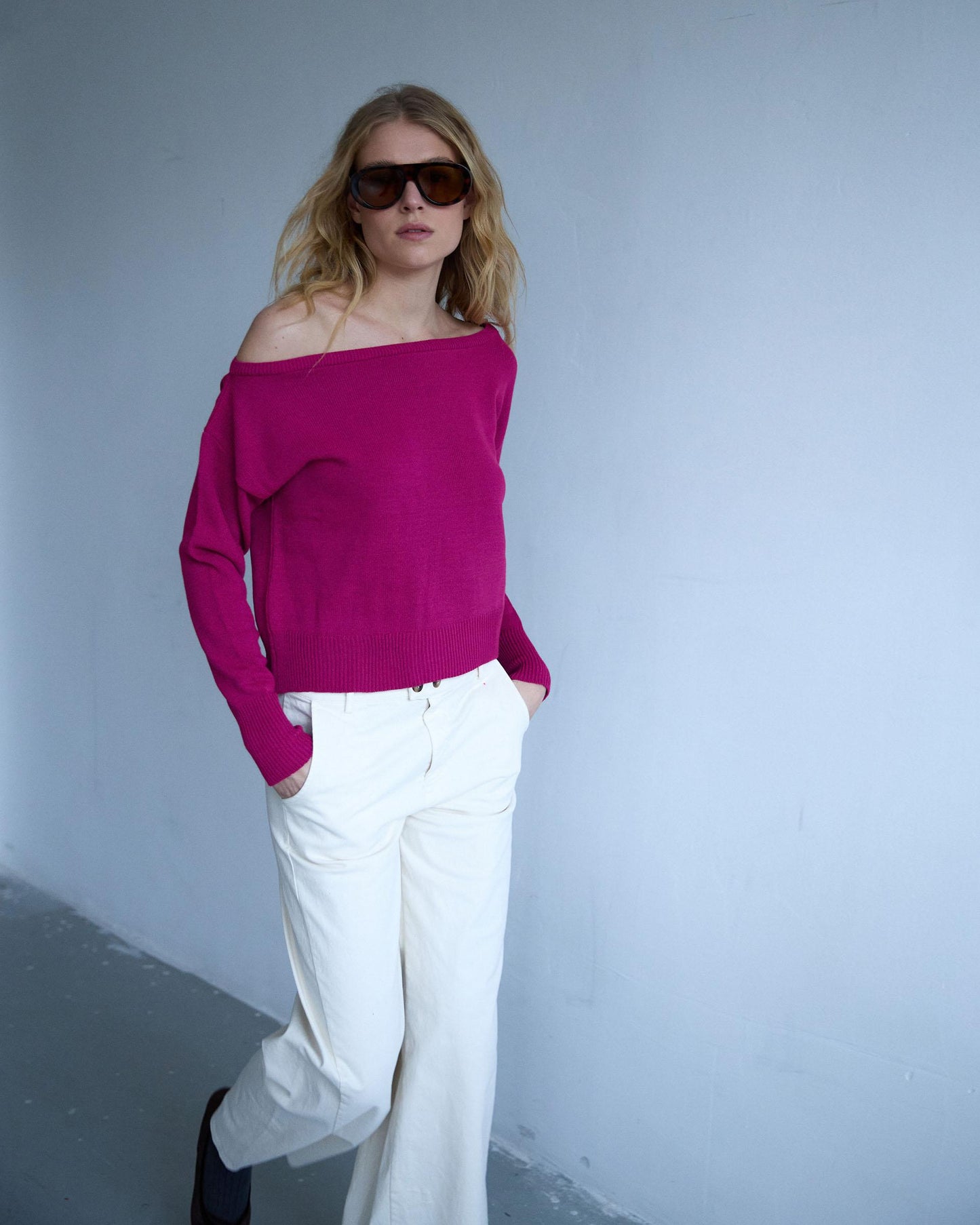 Jersey Cuello Asimétrico Fucsia