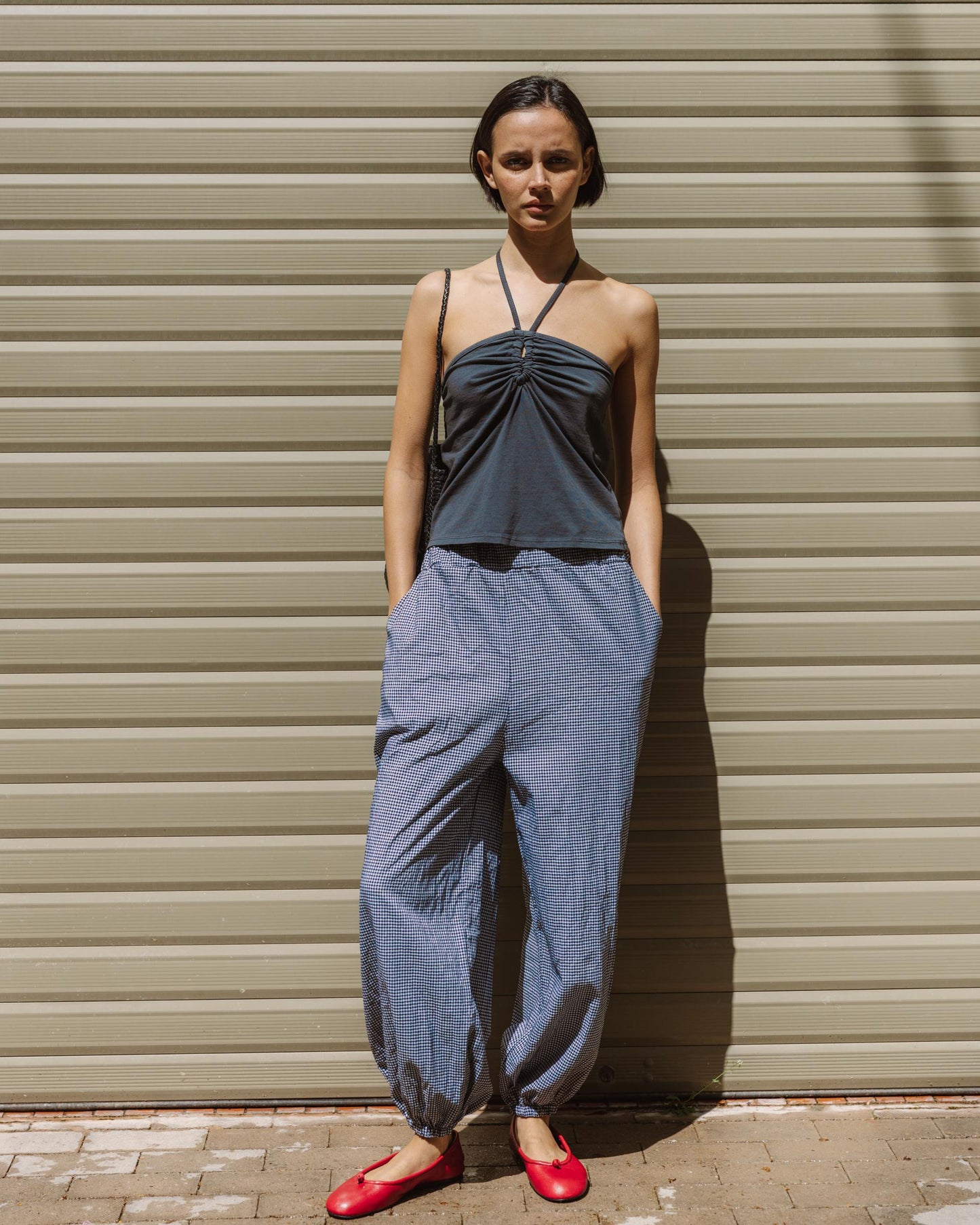 Pantalón Bombacho Cuadros Vichy Azul Oscuro