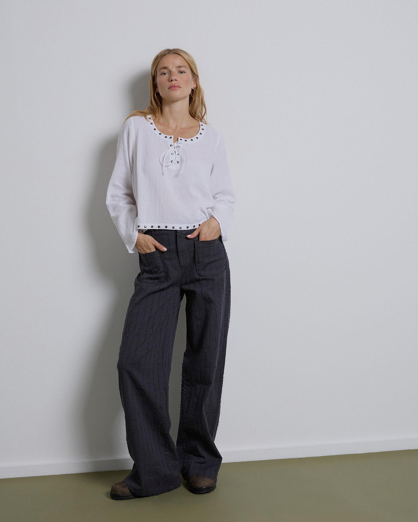 Frayed Stripe Trousers with Anthracite Patch Pockets