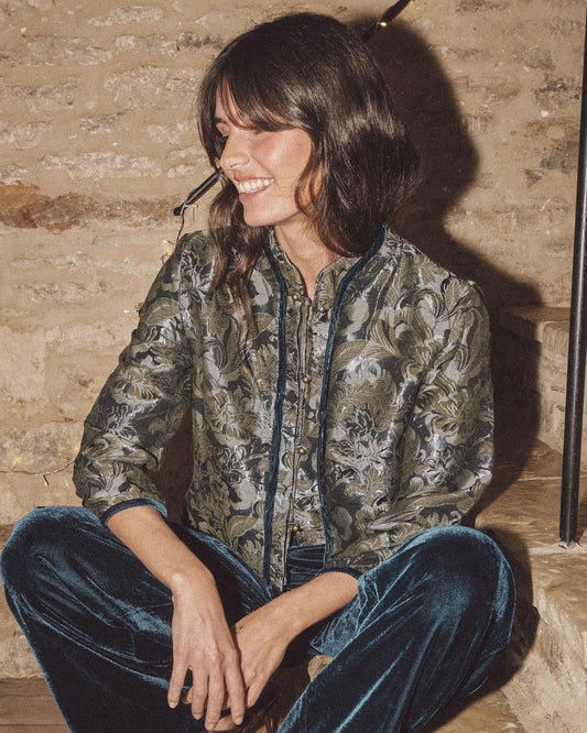 Chaqueta Jacquard Terciopelo Verde Agua