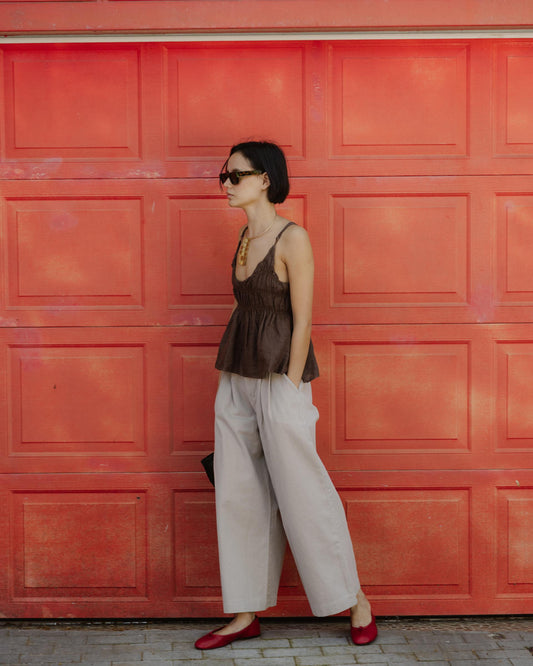 Top Lino Tirante Fino Gomas Marrón