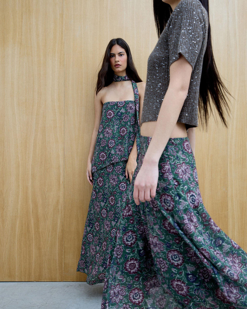 Falda Estampada Picos Bajo Verde