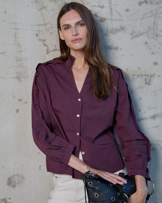 Purple Ruffle Sleeve Shirt