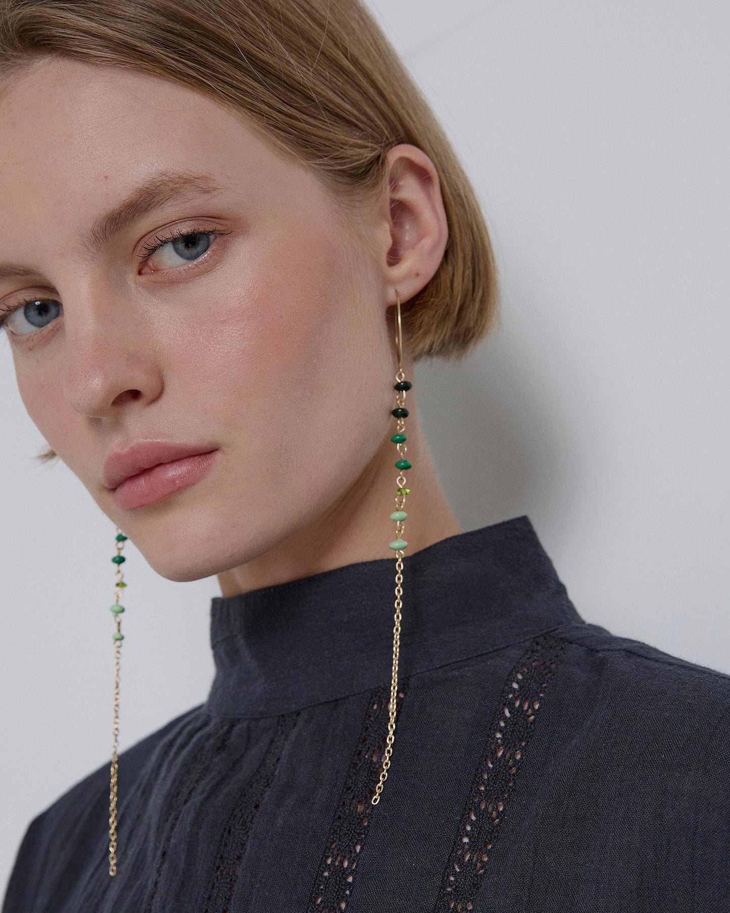 Green Ball Strip Hook Earrings