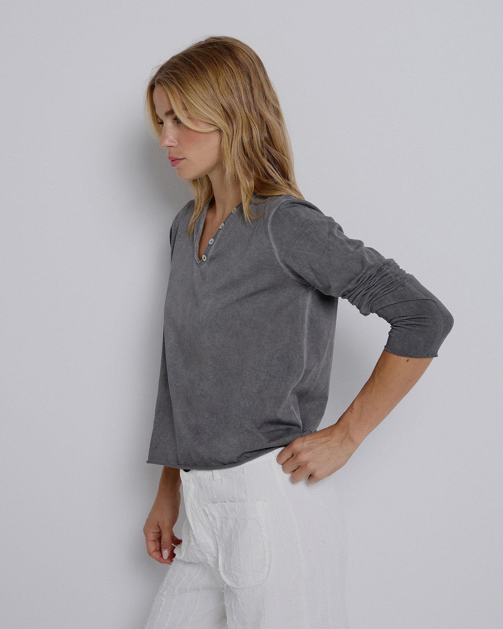 T-shirt de manga comprida com botão antracite