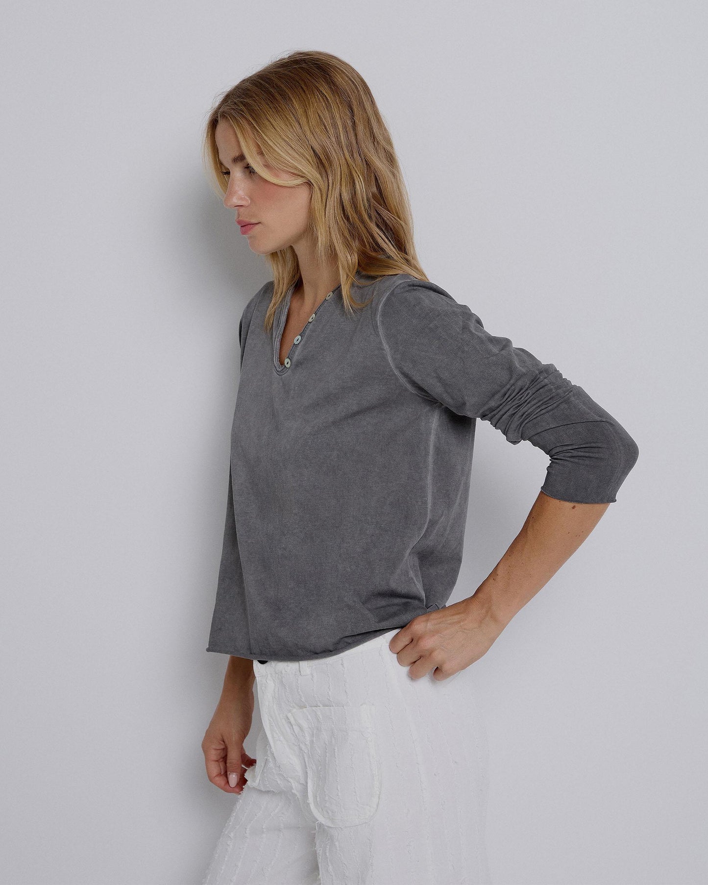 T-shirt de manga comprida com botão antracite