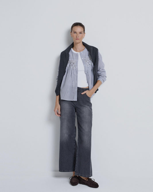 Camisa Rayas Nido De Abeja Antracita