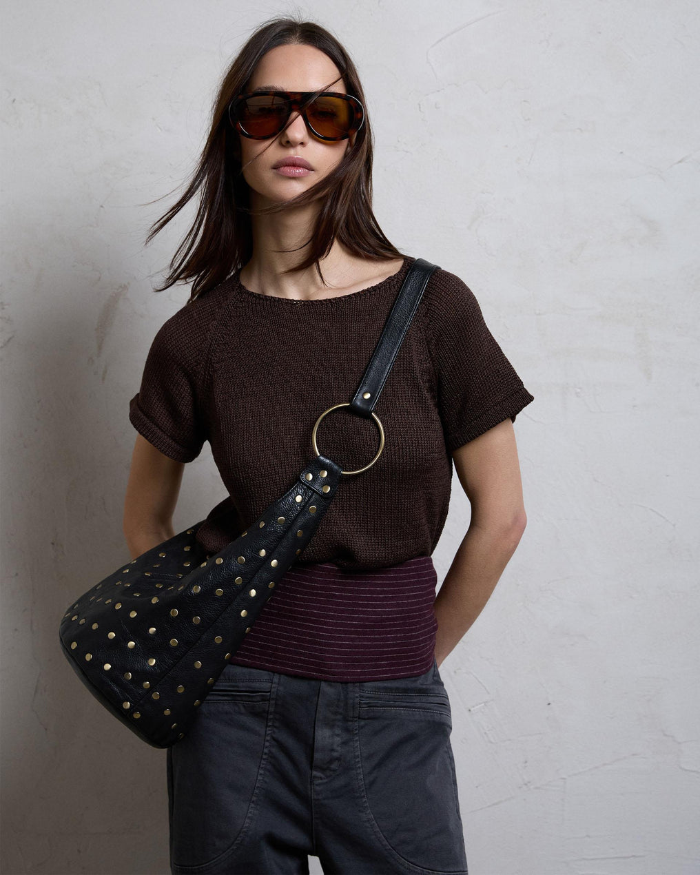 Brown Short Sleeve Knit Top