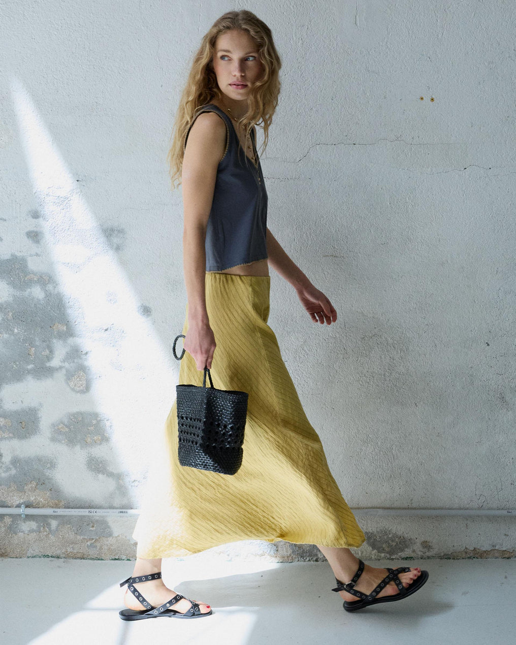 Yellow Striped Flowy Skirt