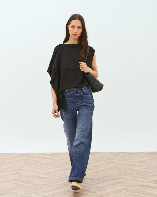 Blue Jeans Side Zip Waistband Buttons