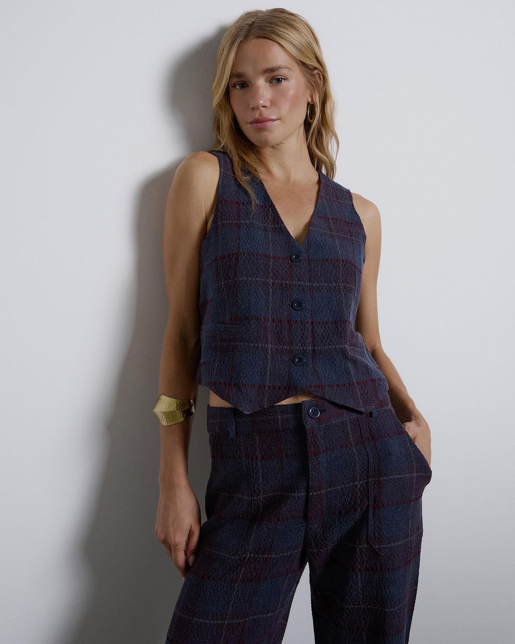 Colete alfaiataria xadrez azul escuro