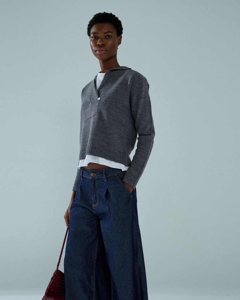 Jersey Cuello Polo Botón Gris