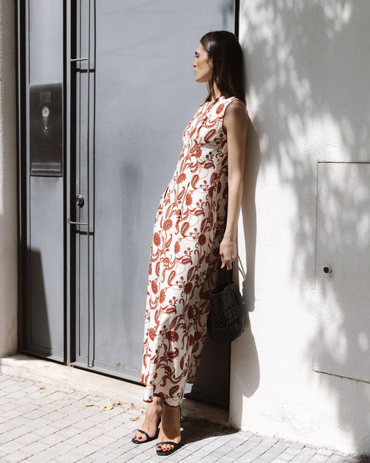 Vestido Sem Mangas Estampado Floral Cru